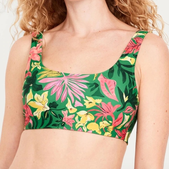 Old Navy Green and Pink Bikini Top with Tropical Print Swimsuit - Picture 1 of 8